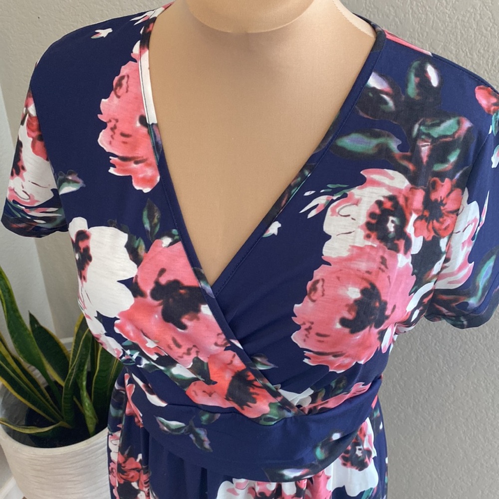 Ouges Navy Floral Dress Size Large - image 2